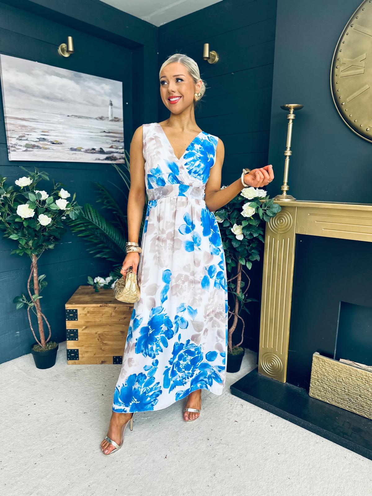 Alana Printed Midi Dress Blue