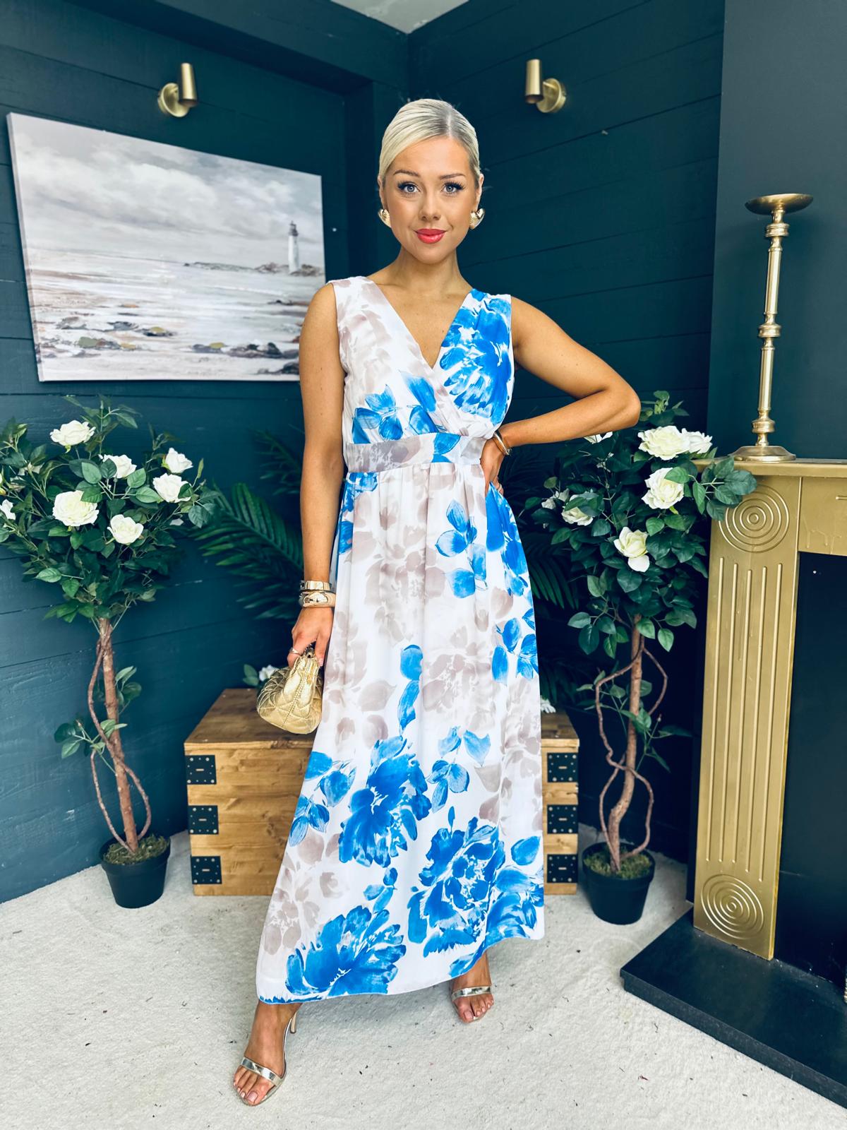 Alana Printed Midi Dress Blue