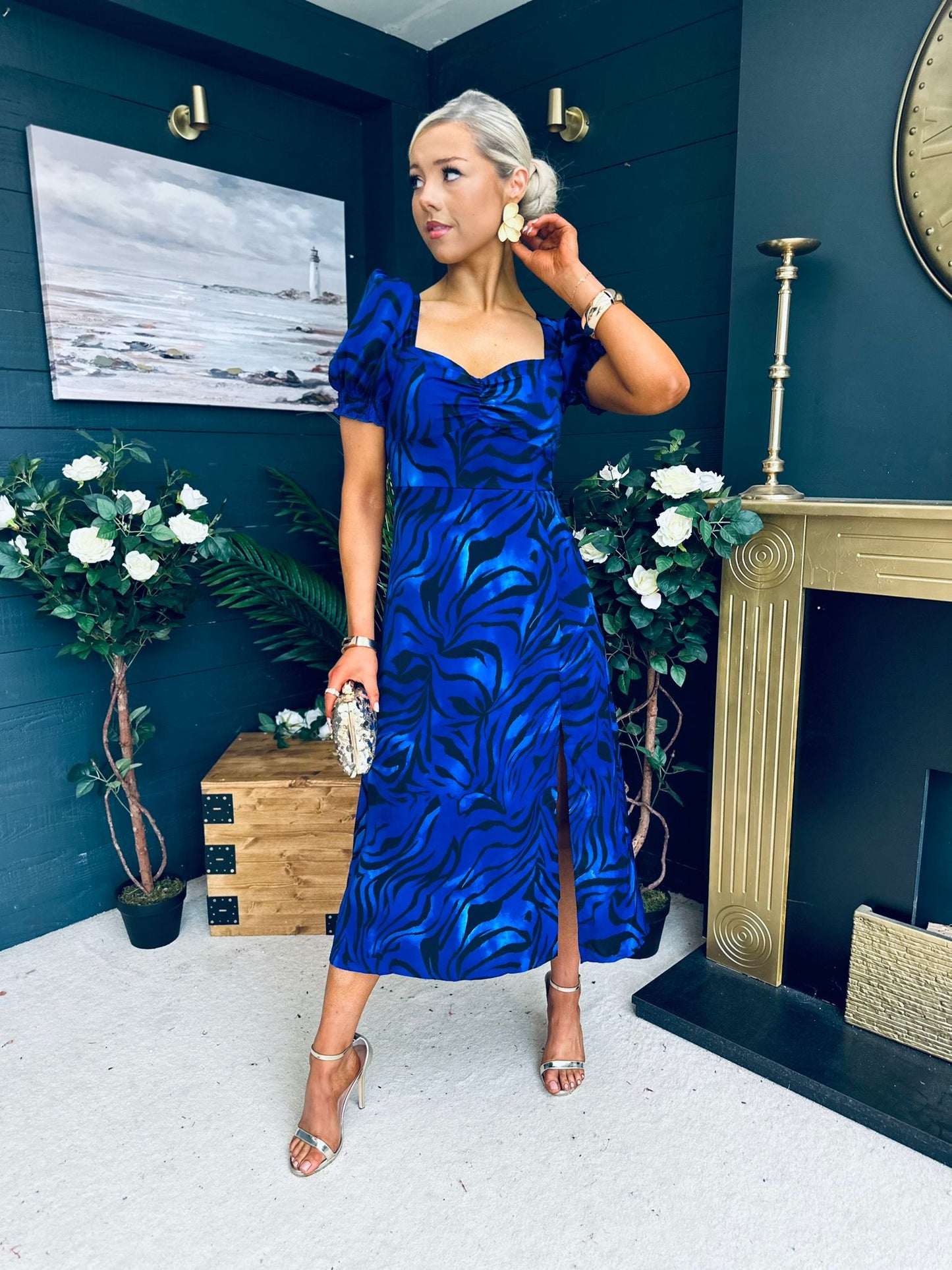 Lillian Sweetheart Midi Dress Animal Blue