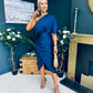 Ira One Shoulder Satin Midi Dress Navy