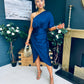 Ira One Shoulder Satin Midi Dress Navy