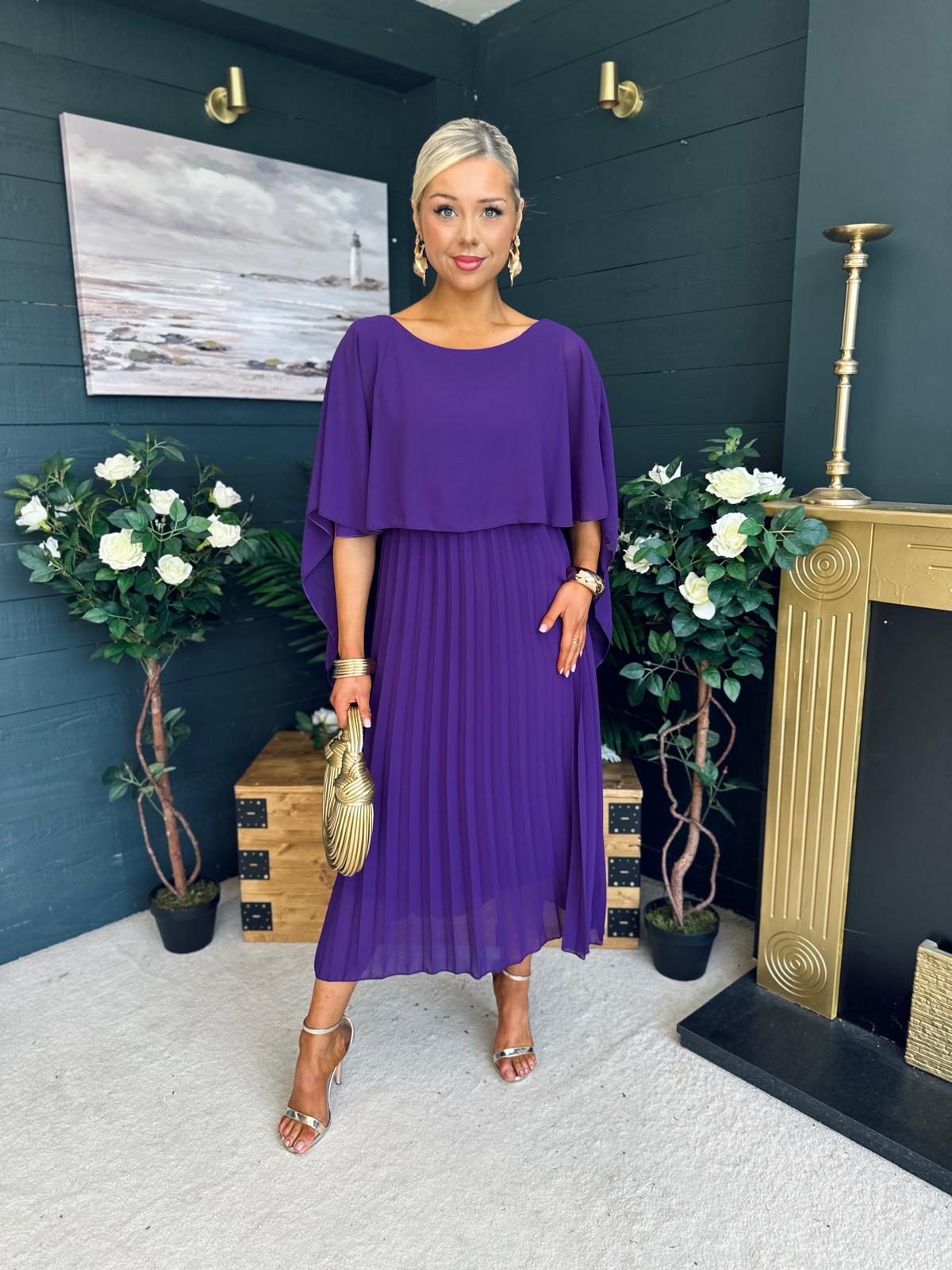 Doireann Cape Detail Occasion Dress Violet