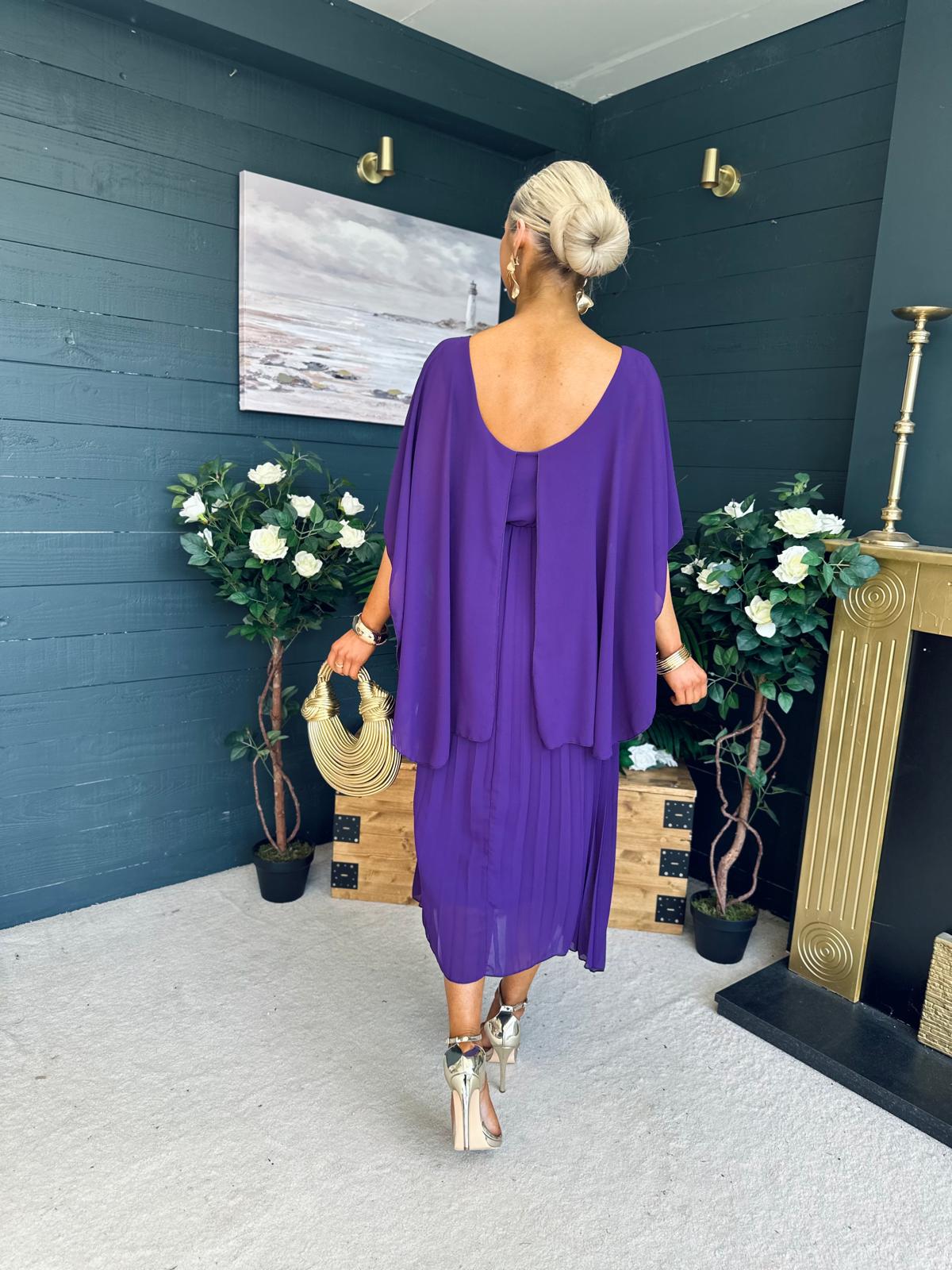 Doireann Cape Detail Occasion Dress Violet