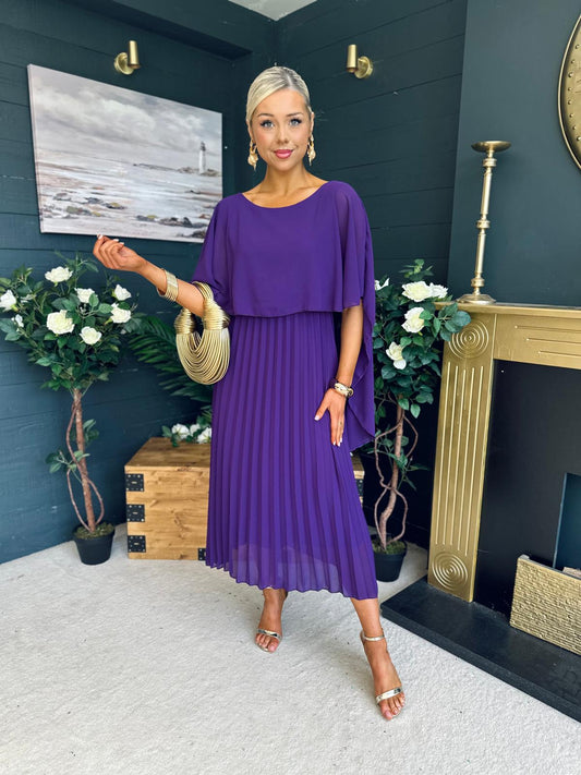 Doireann Cape Detail Occasion Dress Violet