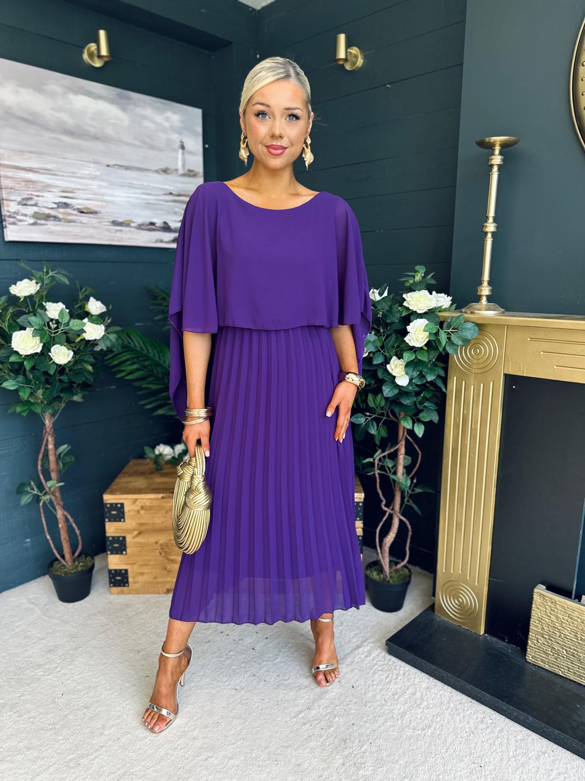 Doireann Cape Detail Occasion Dress Violet