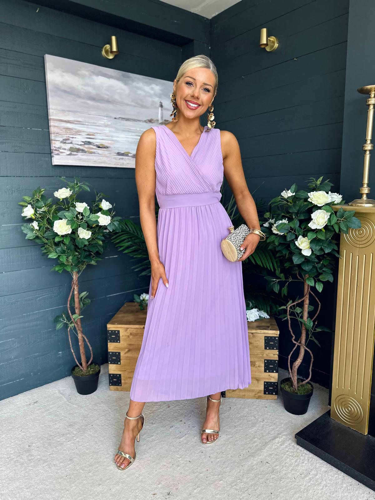 Rocco Pleated Midi Dress Lavender