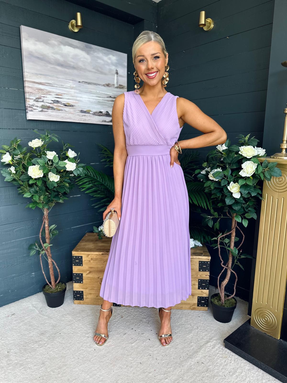 Rocco Pleated Midi Dress Lavender