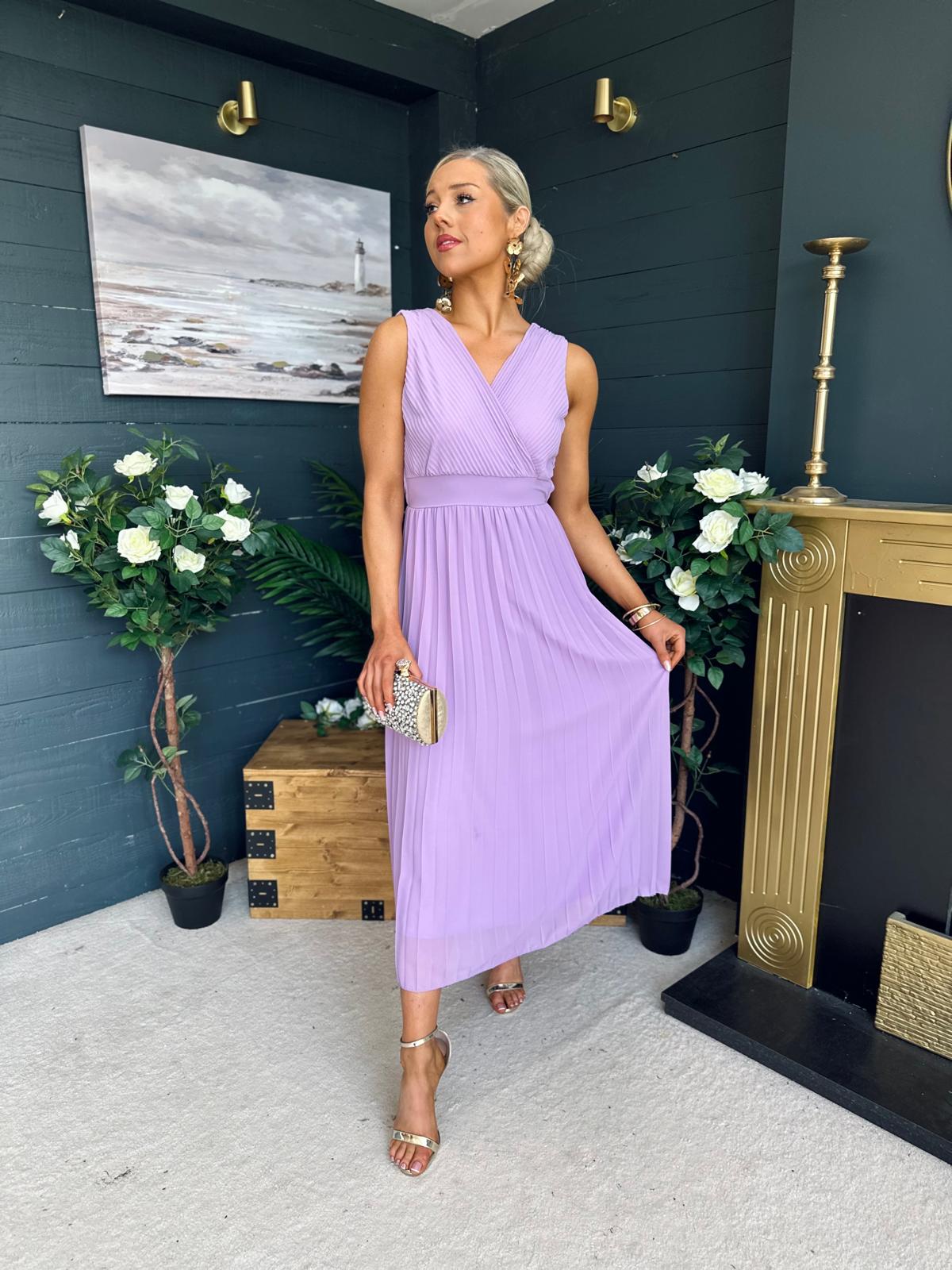 Rocco Pleated Midi Dress Lavender