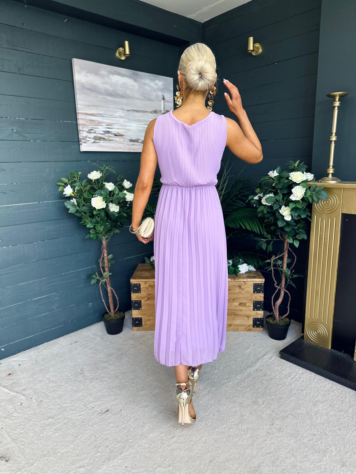 Rocco Pleated Midi Dress Lavender