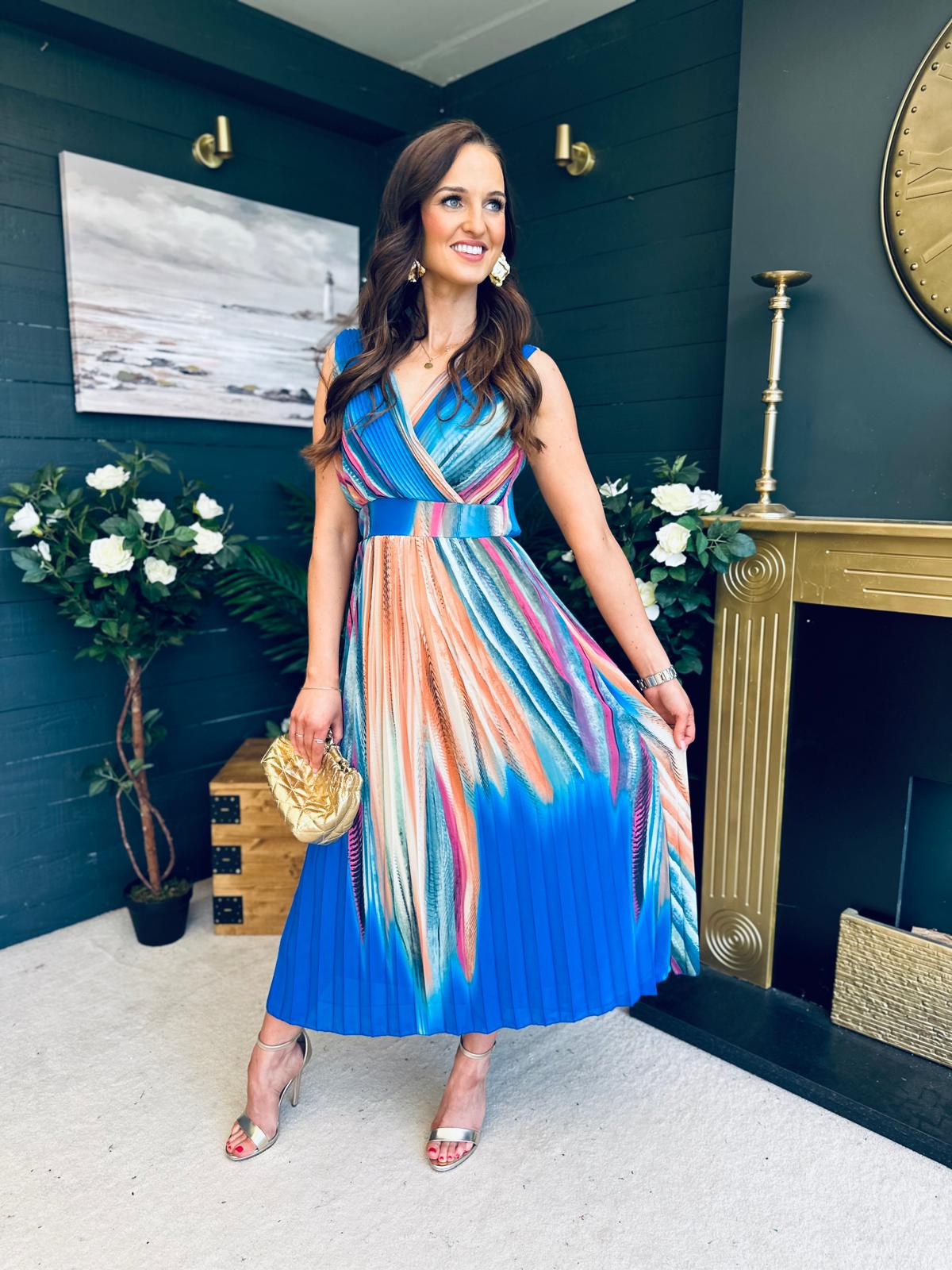 Naoise Pleated Midi Dress Blue