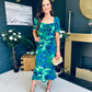 Dove Ruched Detail Midi Dress In Green Floral