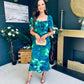 Dove Ruched Detail Midi Dress In Green Floral