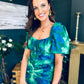 Dove Ruched Detail Midi Dress In Green Floral