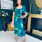 Dove Ruched Detail Midi Dress In Green Floral