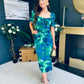 Dove Ruched Detail Midi Dress In Green Floral