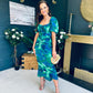 Dove Ruched Detail Midi Dress In Green Floral