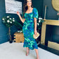 Dove Ruched Detail Midi Dress In Green Floral