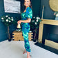 Dove Ruched Detail Midi Dress In Green Floral