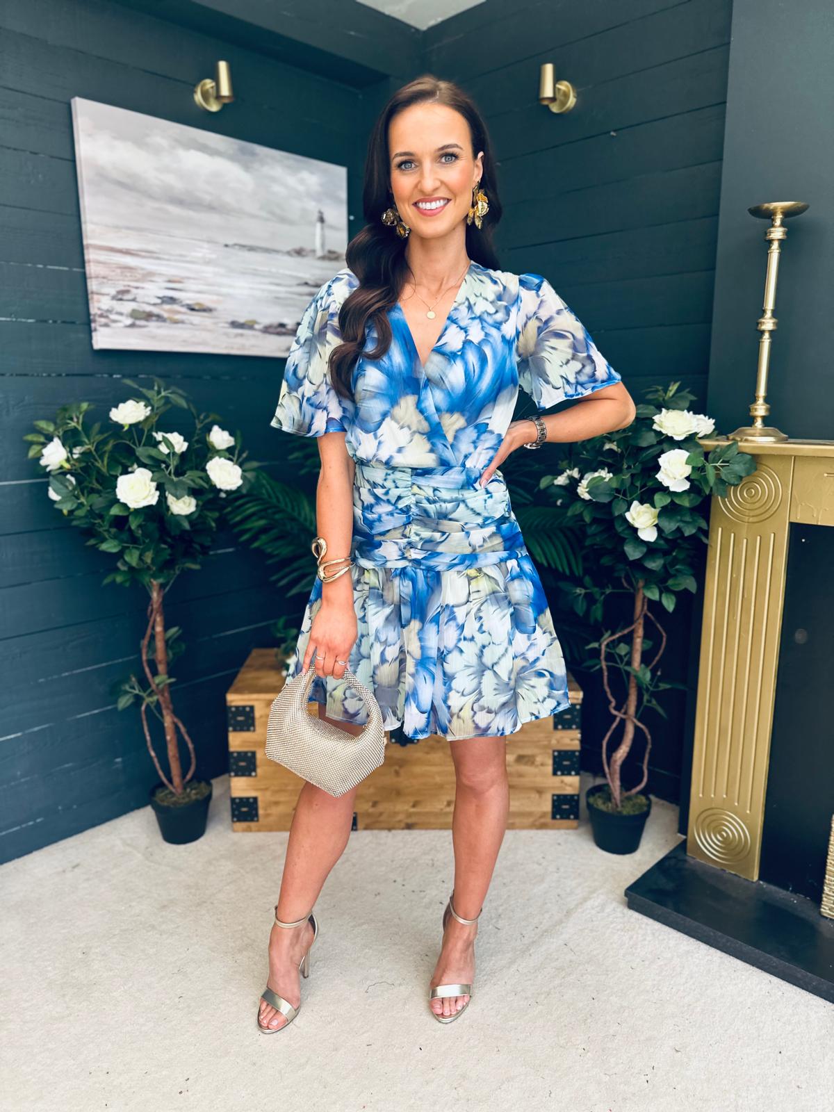 Tina Banded Mini Dress Floral Blue