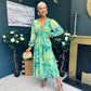 Brianna Banded Midi Dress Floral Green