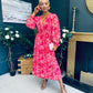 Brianna Banded Midi Dress Floral Pink