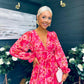 Brianna Banded Midi Dress Floral Pink