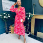 Brianna Banded Midi Dress Floral Pink