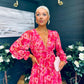 Brianna Banded Midi Dress Floral Pink
