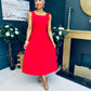 Roz Pearl Bow Detail Midi Dress Red