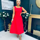 Roz Pearl Bow Detail Midi Dress Red