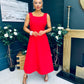 Roz Pearl Bow Detail Midi Dress Red