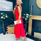 Roz Pearl Bow Detail Midi Dress Red