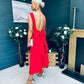 Roz Pearl Bow Detail Midi Dress Red