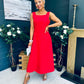 Roz Pearl Bow Detail Midi Dress Red