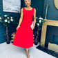 Roz Pearl Bow Detail Midi Dress Red