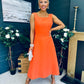 Roz Pearl Bow Detail Midi Dress Orange