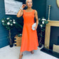 Roz Pearl Bow Detail Midi Dress Orange