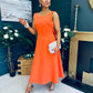 Roz Pearl Bow Detail Midi Dress Orange