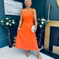 Roz Pearl Bow Detail Midi Dress Orange