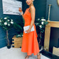 Roz Pearl Bow Detail Midi Dress Orange