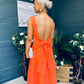 Roz Pearl Bow Detail Midi Dress Orange