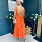 Roz Pearl Bow Detail Midi Dress Orange