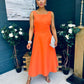 Roz Pearl Bow Detail Midi Dress Orange