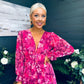 Olivia Detailed Midi Dress Floral Fuchsia