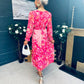 Olivia Detailed Midi Dress Floral Pink