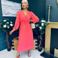 Blaire Banded Midi Dress Coral