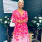 Olivia Detailed Midi Dress Floral Pink