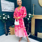 Olivia Detailed Midi Dress Floral Pink