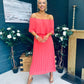 Fiadh Bardot Detail Occasion Dress Coral