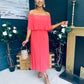 Fiadh Bardot Detail Occasion Dress Coral